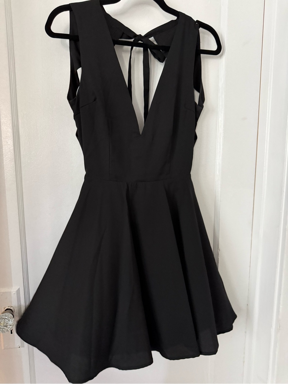 Tobi Black Deep V Tie-Back Mini Skater Dress